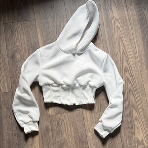 SHEIN White Cropped Ruched Hoodie with Hood